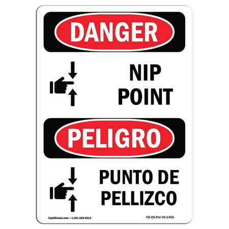 SIGNMISSION OSHA Danger Sign, Nip Point, 7in X 5in Decal, 5" W, 7" L, Bilingual Spanish, Nip Point OS-DS-D-57-VS-1456